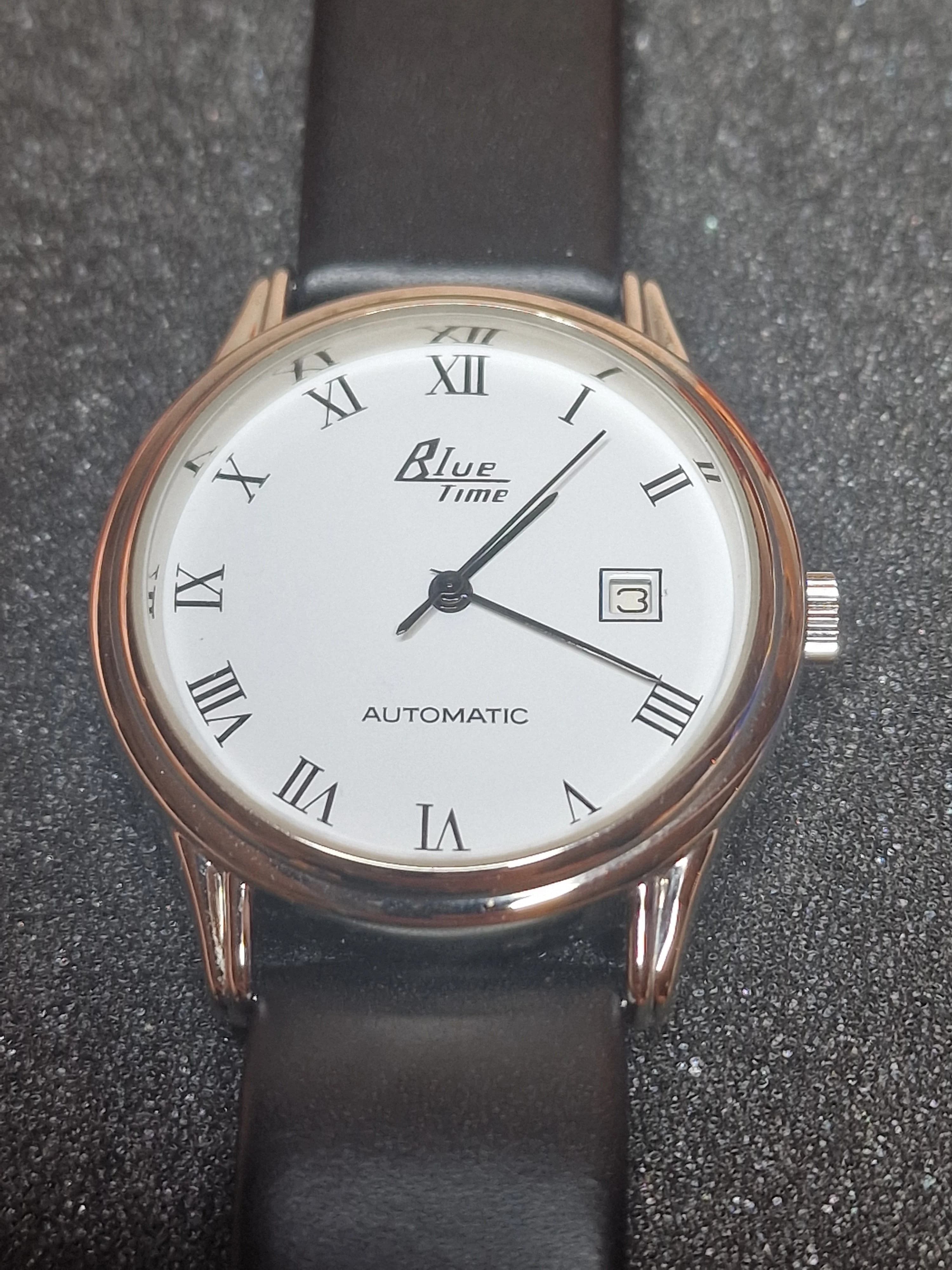 New, Unworn Automatic Blue Time Watch in Bauhaus Style 37mm
