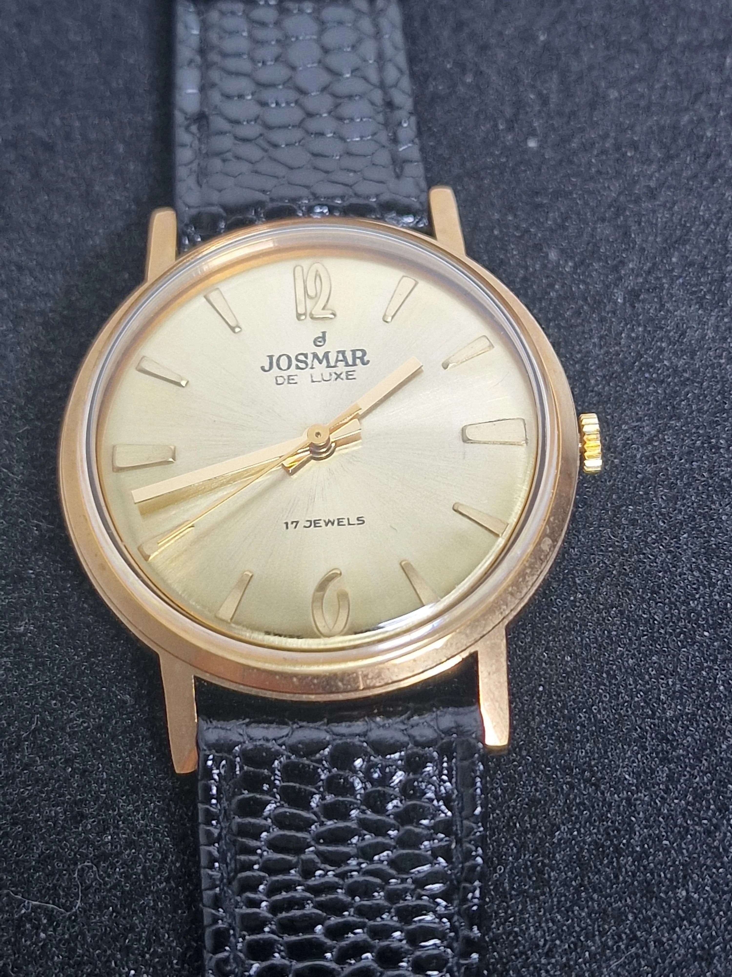 🕰️ Unworn Vintage Josmar Hand-Wound Watch – Swiss Made, 1960s, 34mm, Gold-Tone