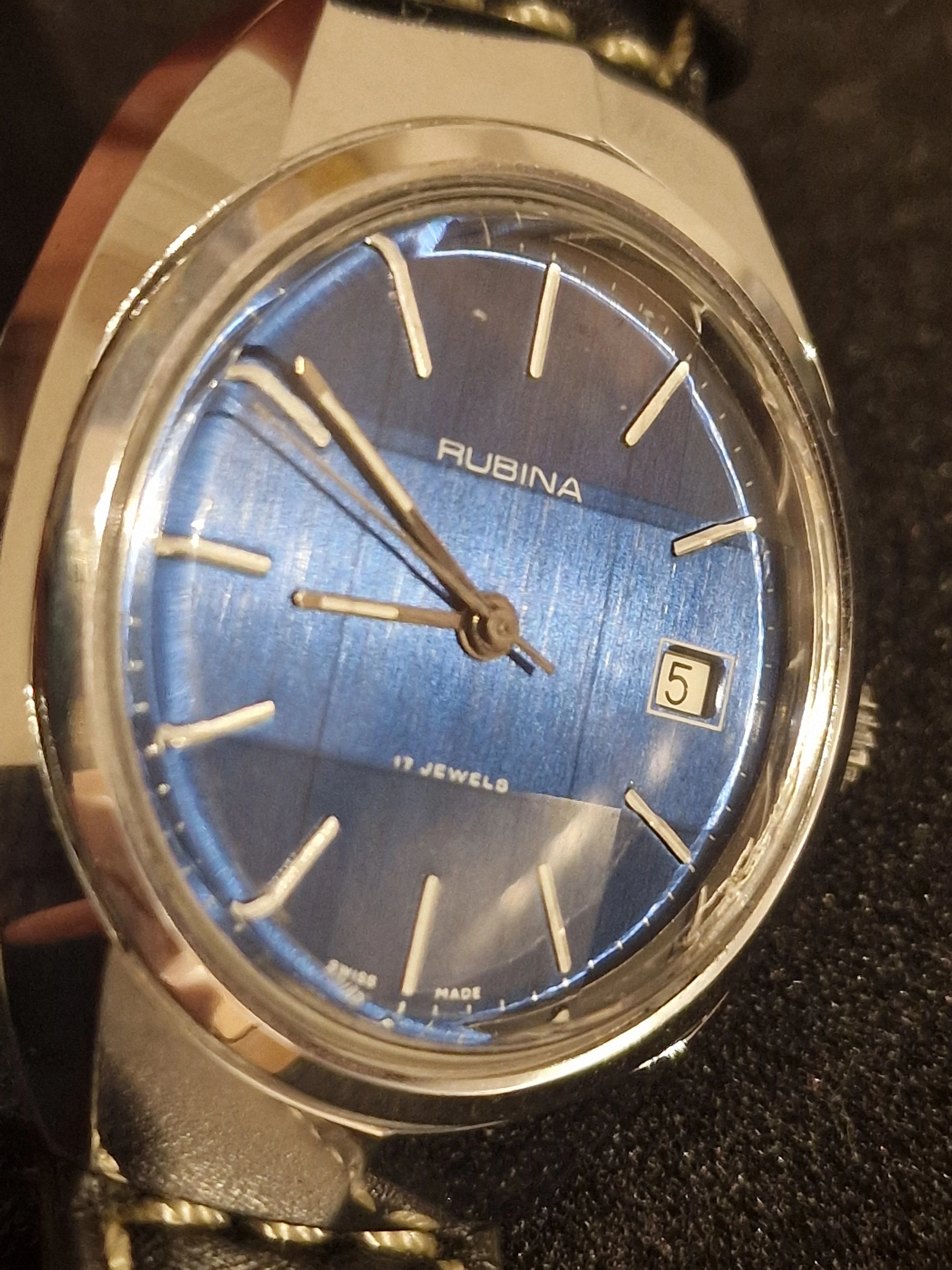 Old Vintage Rubina Watch – Hand-Wound – Swiss Made – Faceted Glass – 70s – 43mm 11