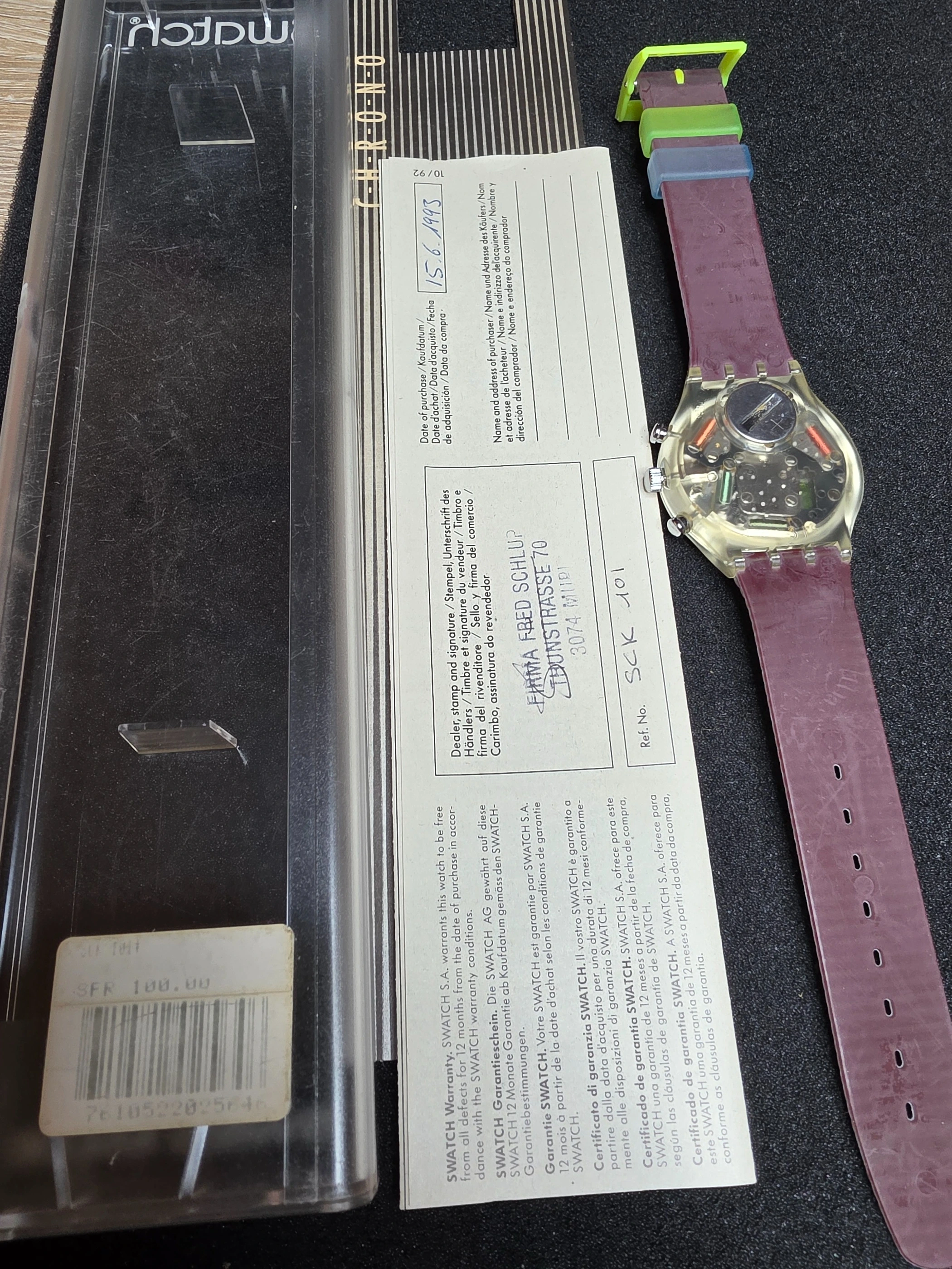 Swatch Chrono Blue Chip SCK101 – 1993 – NOS – Blue Dial – view 3