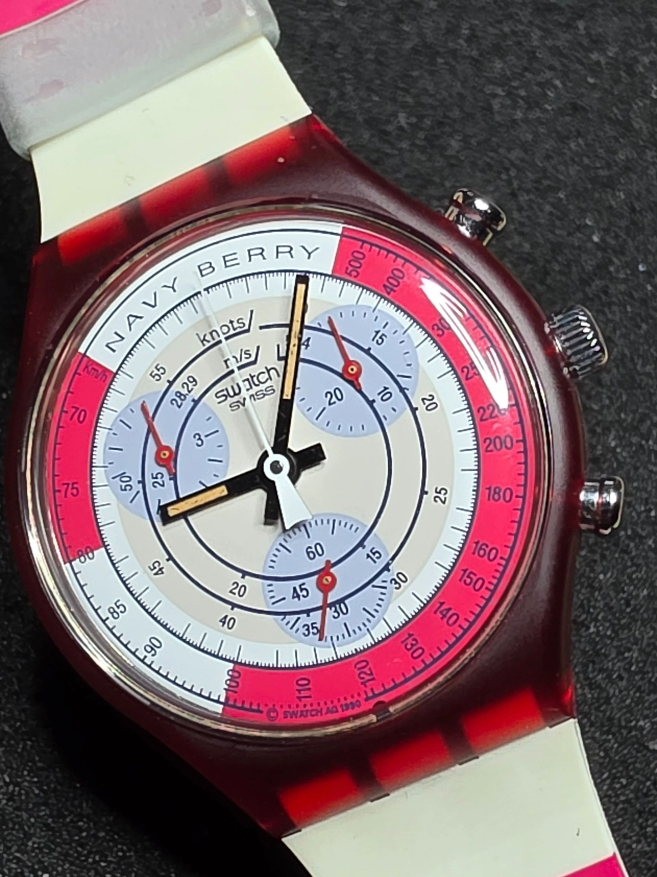 Swatch Chrono Navy Berry SCR100 – 1991 – NOS – Red Case – view 4