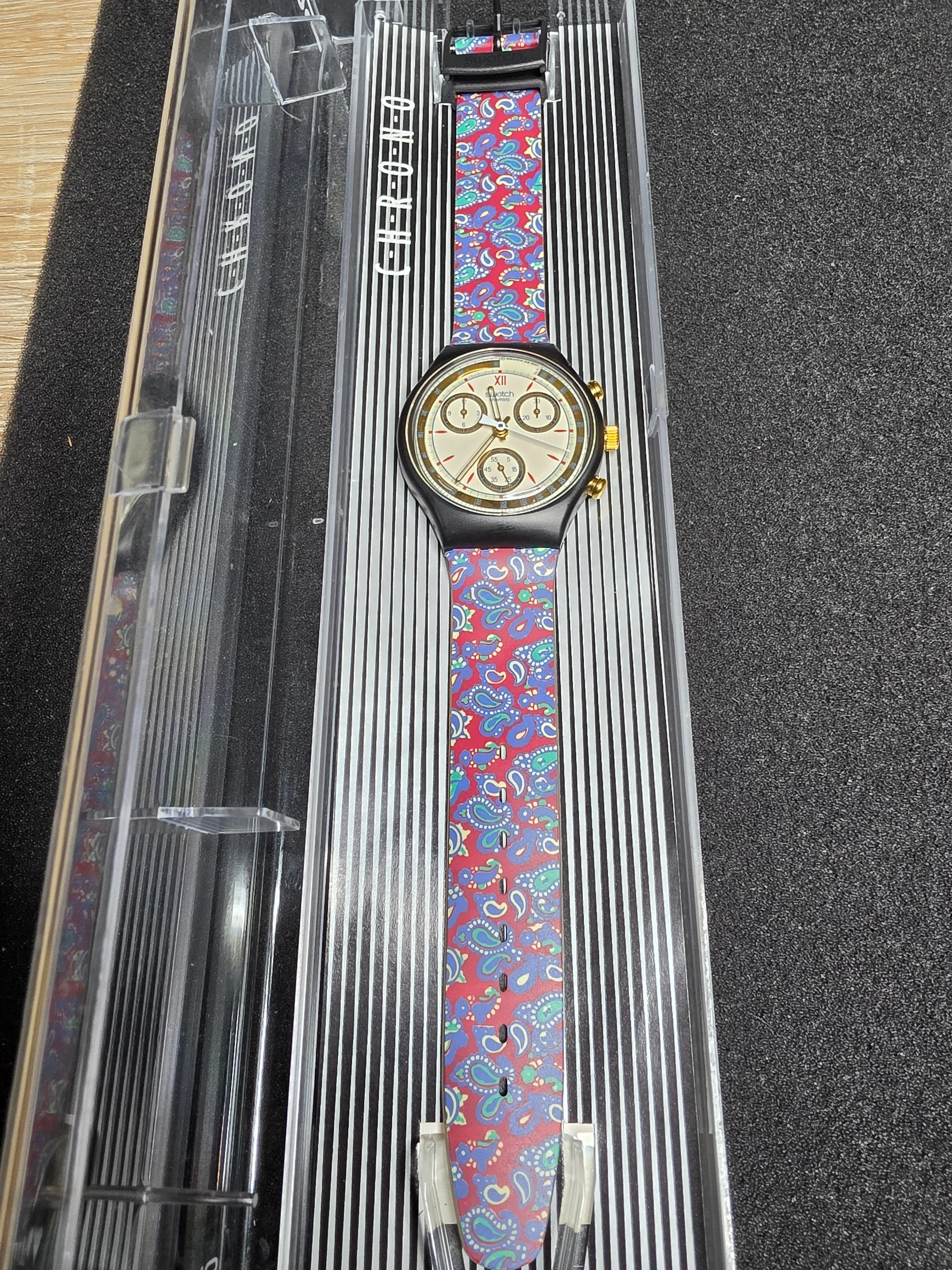 Swatch Chrono SCB108 – 1991 – NOS – Paisley Strap – view 2