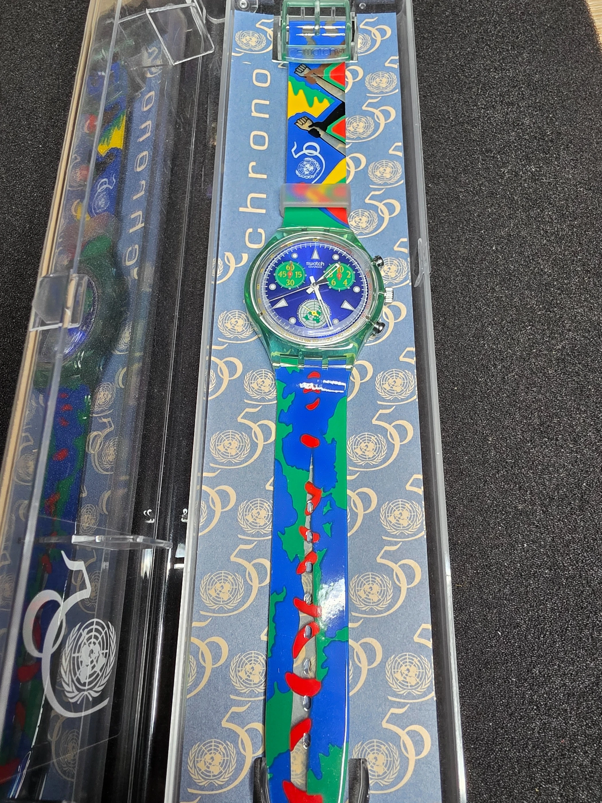Swatch Chrono SCZ103 – 1994 – NOS – United Nations 50th – view 2