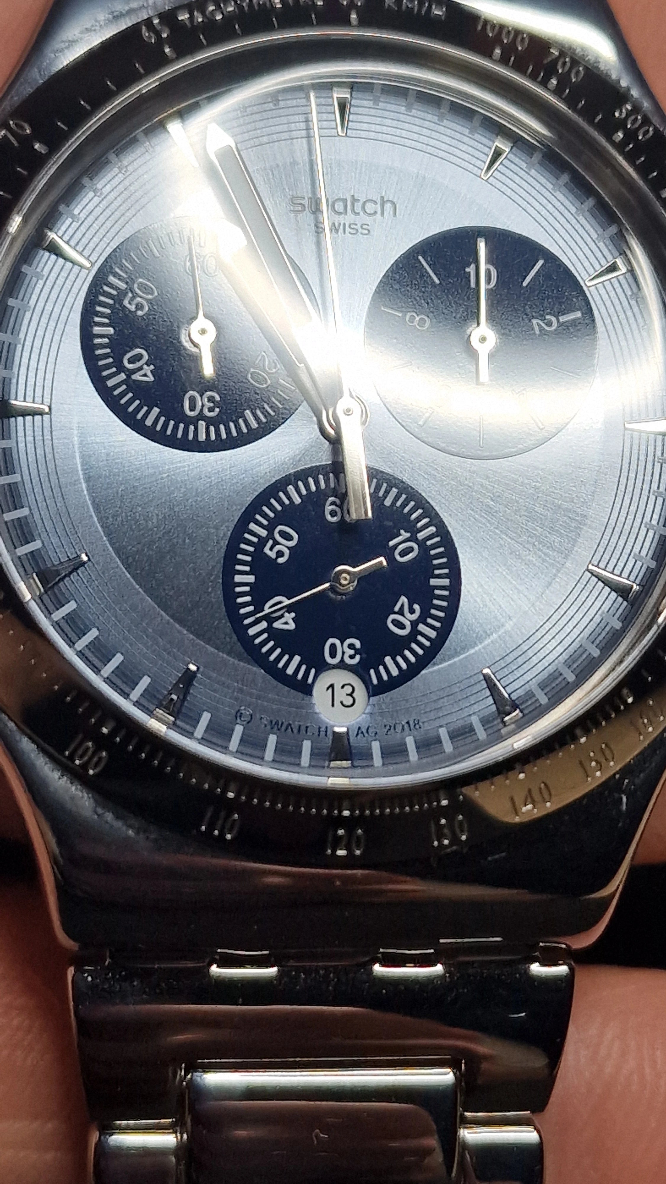 Swatch Irony Chrono SKY ICON (YVS459G) 2018 – Ice Blue Dial + Steel Bracelet⏱ - 2
