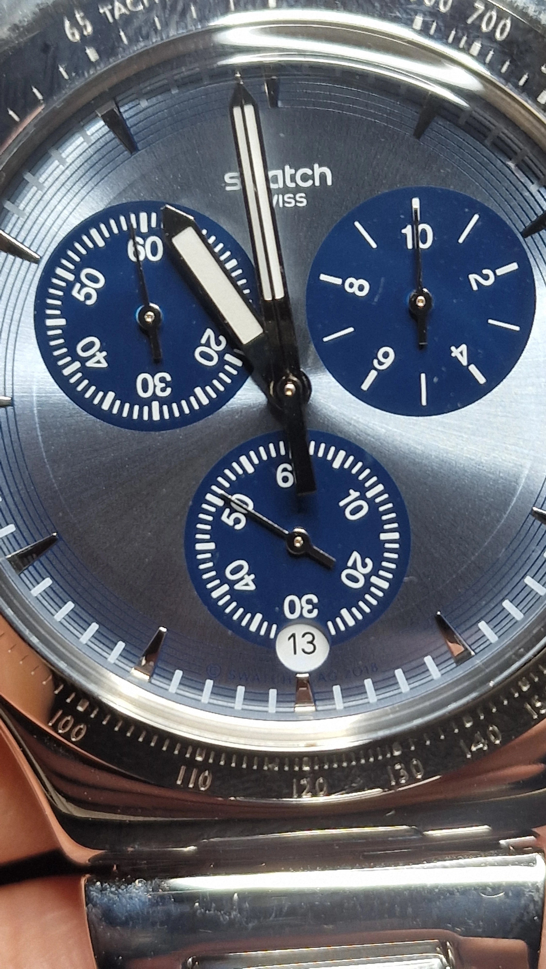 Swatch Irony Chrono SKY ICON (YVS459G) 2018 – Ice Blue Dial + Steel Bracelet⏱ - 11