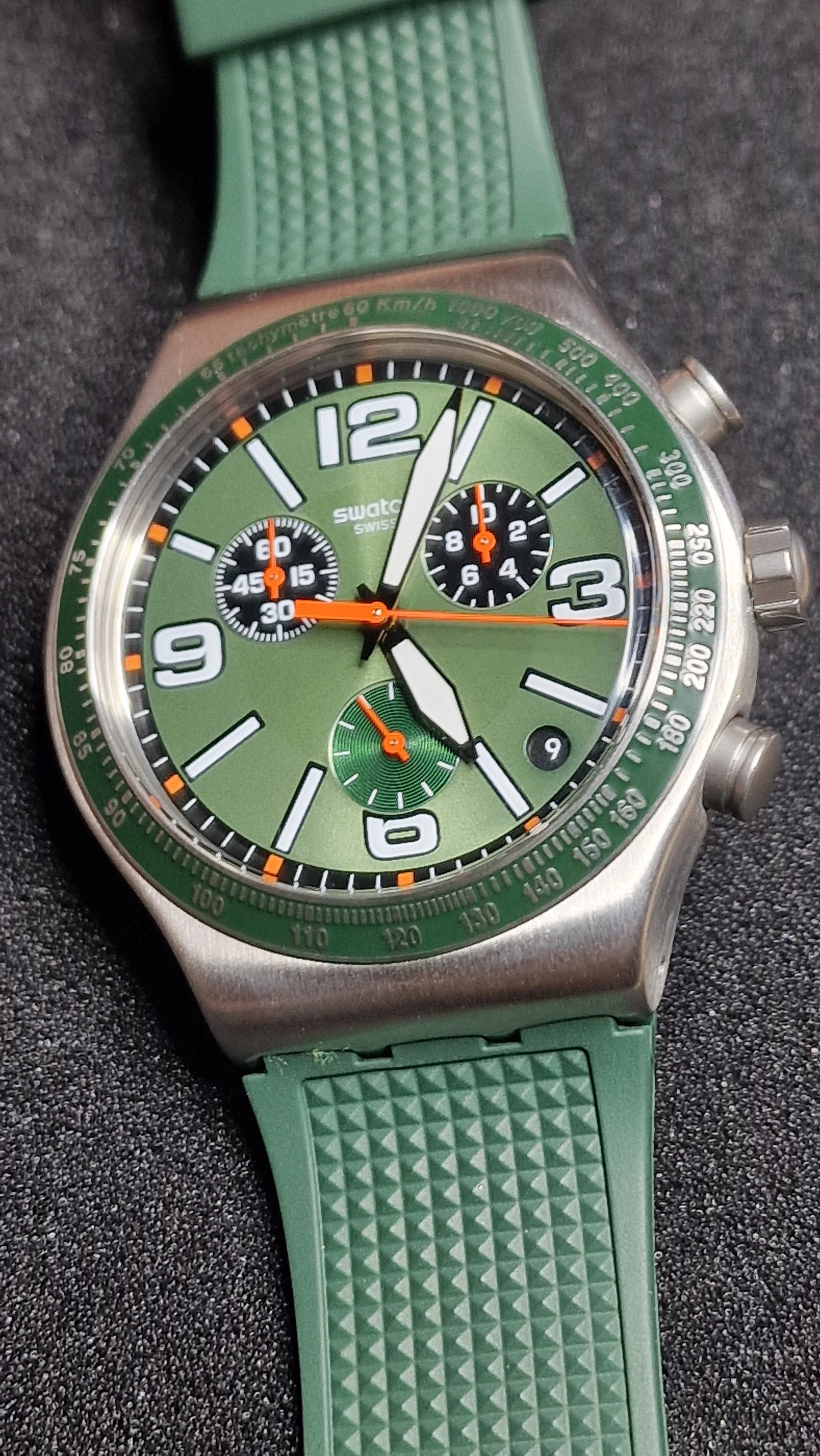 Swatch Irony Chrono YVS462 “Forest Grid” (AG2019) – Green/Orange – Swiss Made - 2