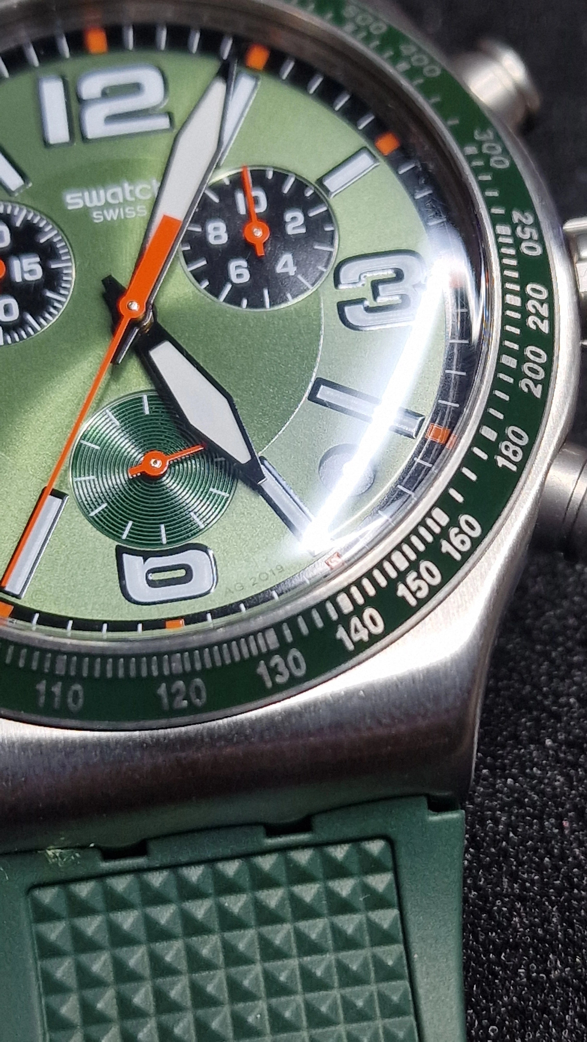 Swatch Irony Chrono YVS462 “Forest Grid” (AG2019) – Green/Orange – Swiss Made - 7