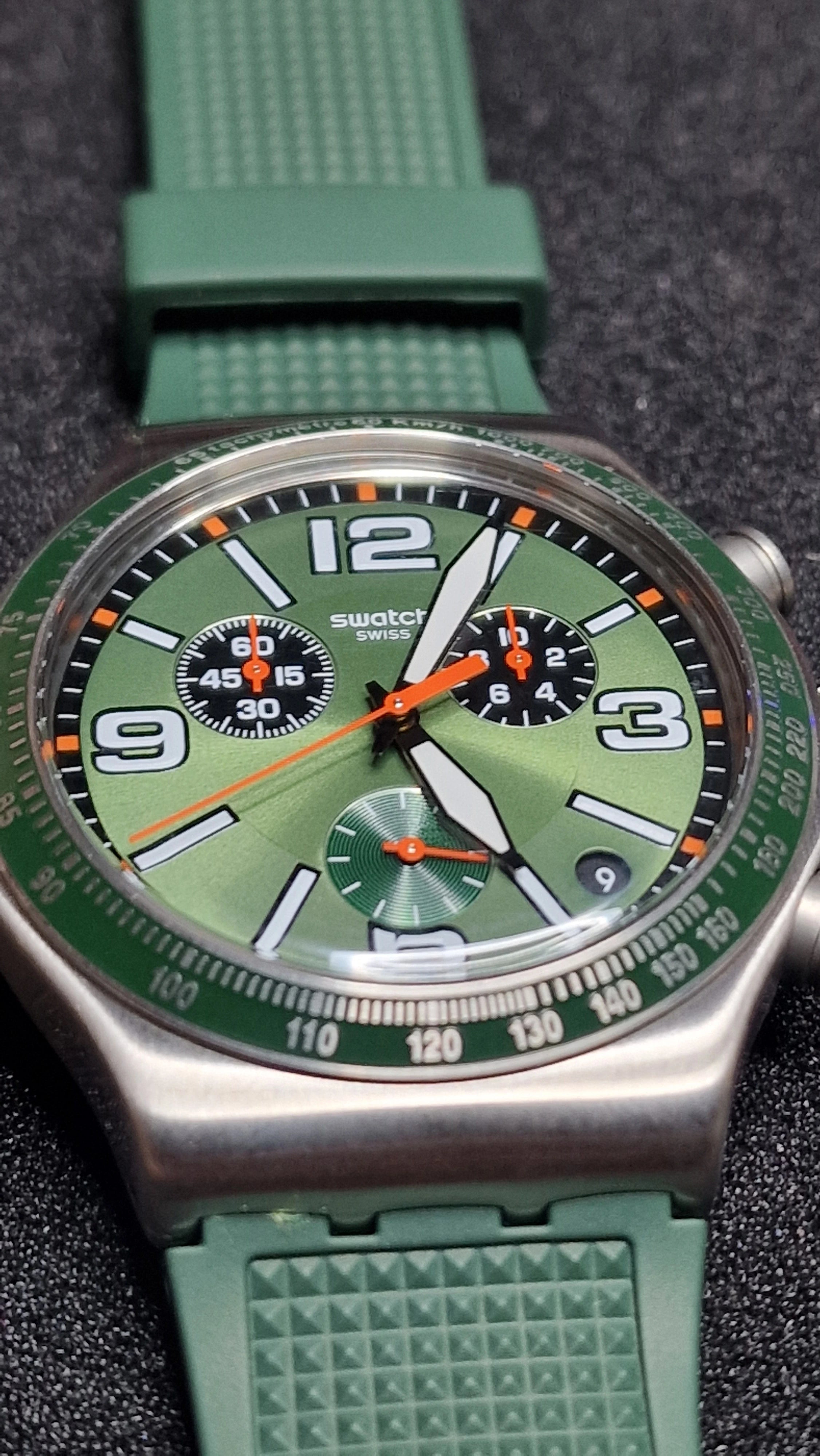 Swatch Irony Chrono YVS462 “Forest Grid” (AG2019) – Green/Orange – Swiss Made - 8