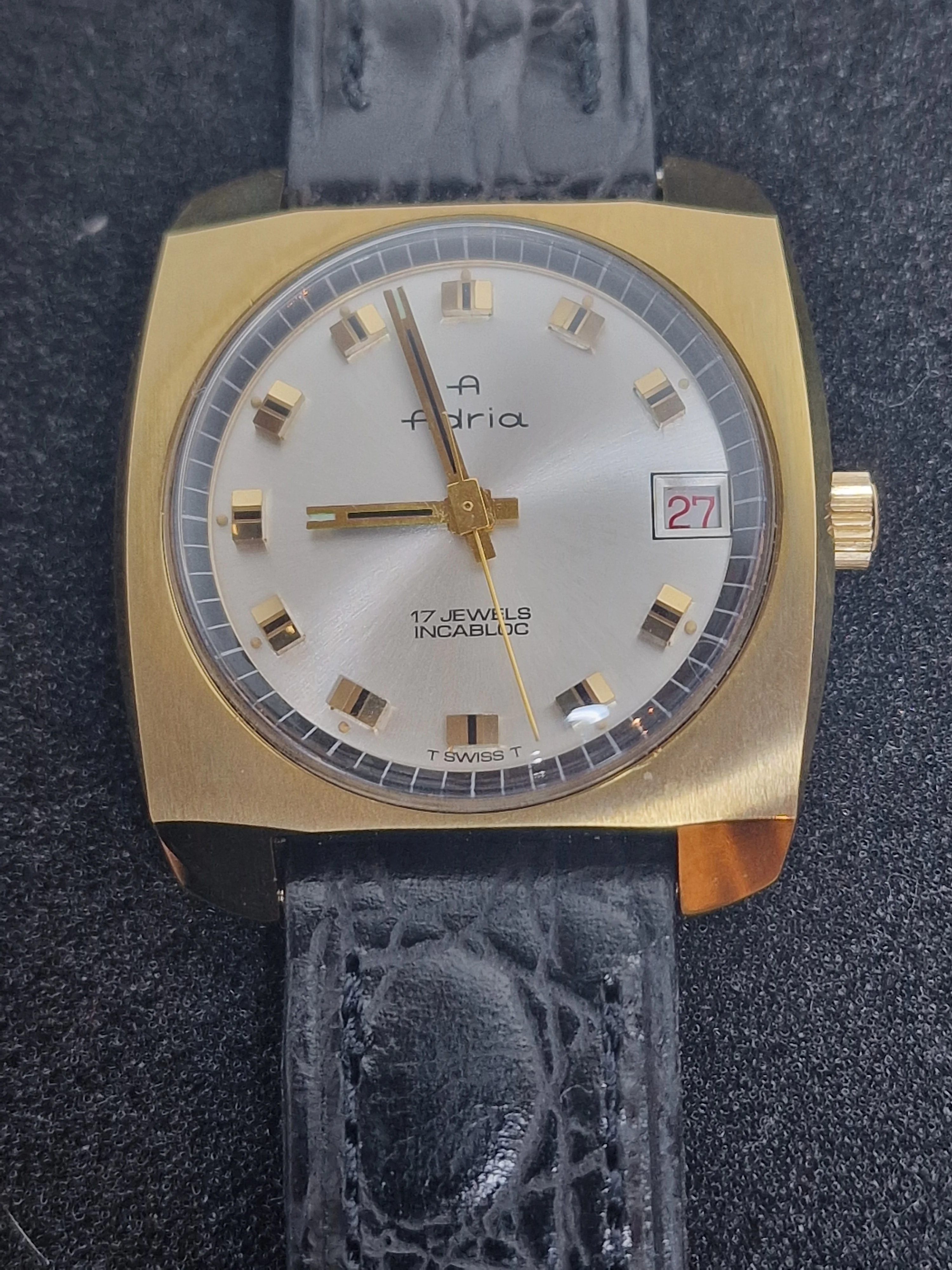 Unworn Vintage ADRIA Watch – Swiss Made – Hand-Wound – 1960s – Gold-Tone – NOS