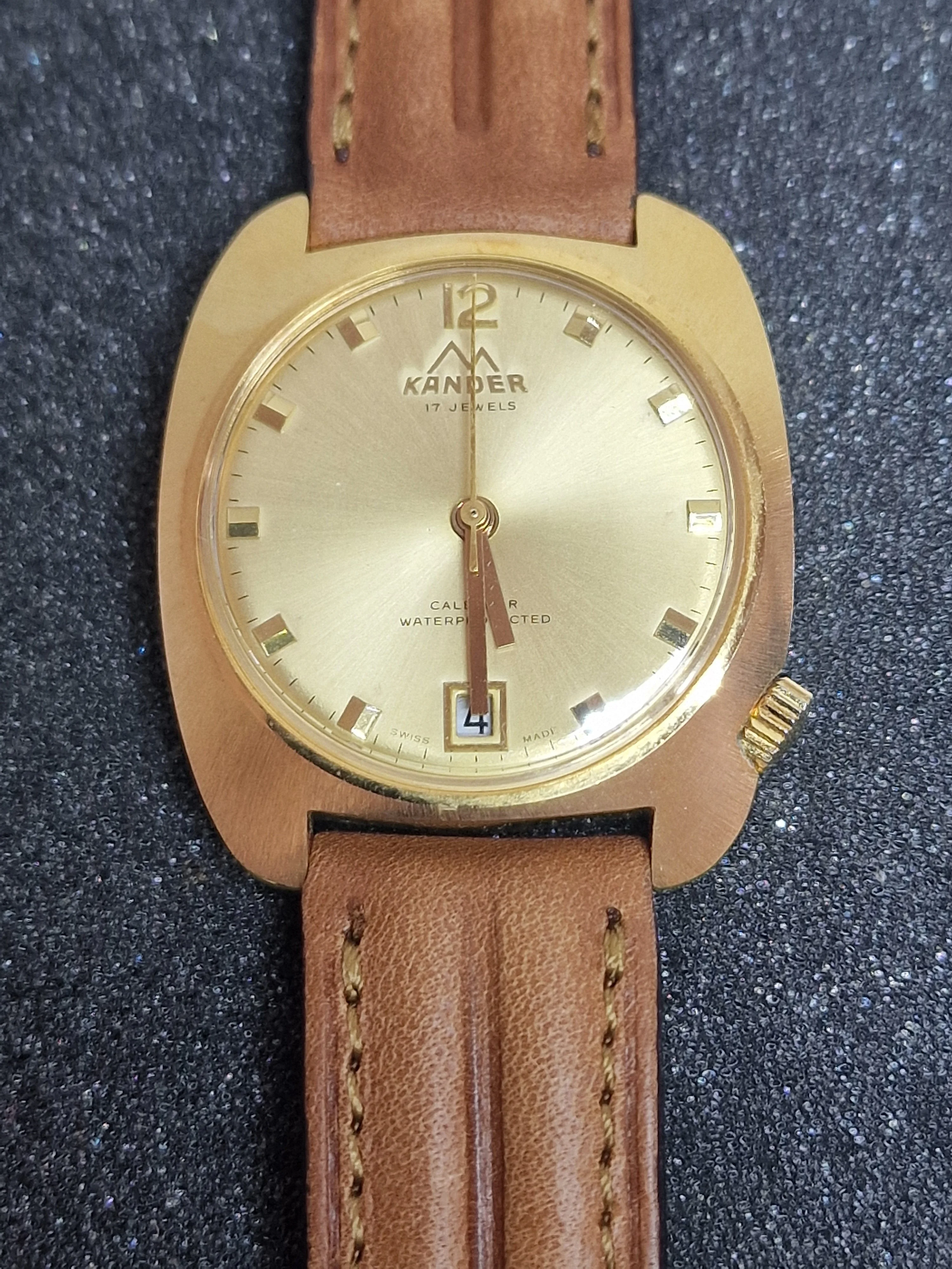 Unworn Vintage Calendar Watch "KANDER" – Swiss Made, Hand-Wound, 60s/70s, Ultra Slim