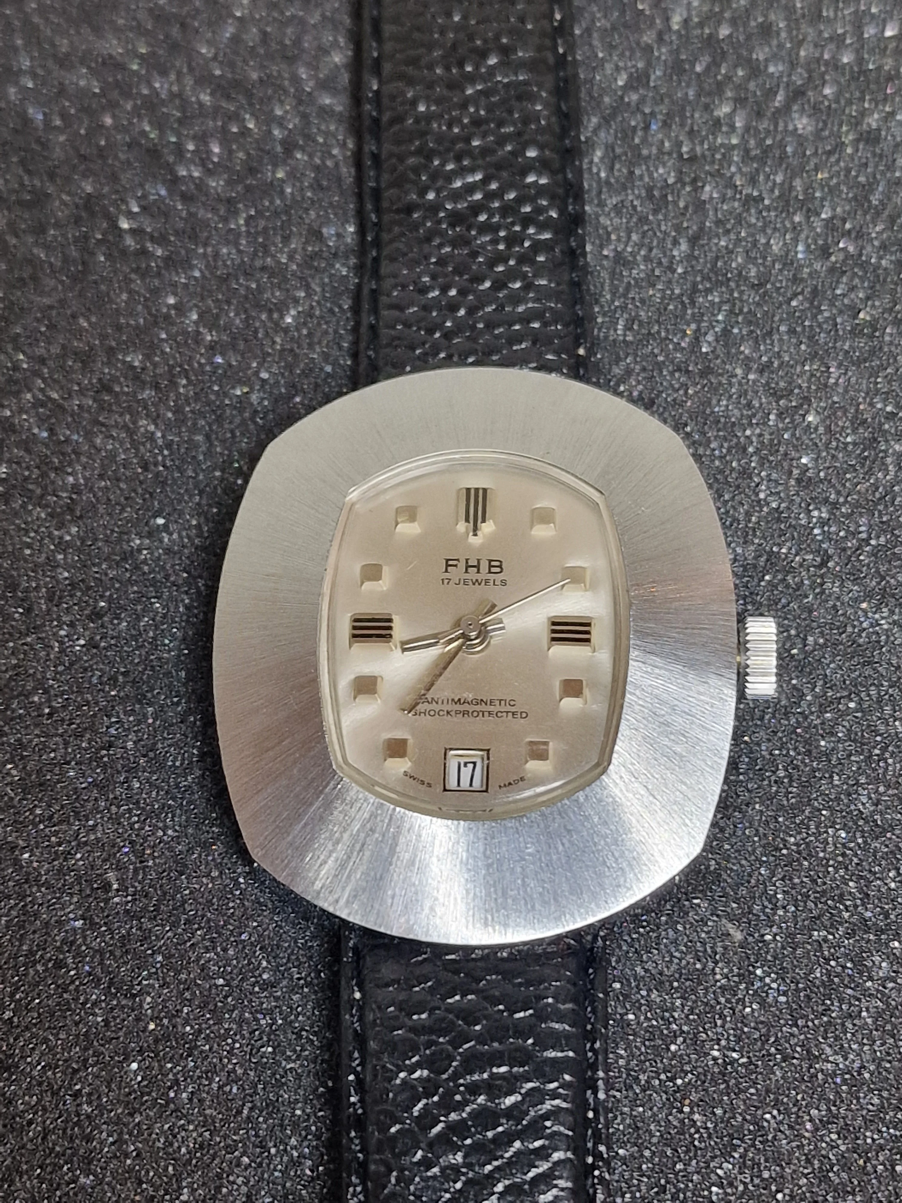 Unworn Vintage Men’s Watch "F.H.B" – Swiss Made, Hand-Wound, 1960s/70s, Steel Case