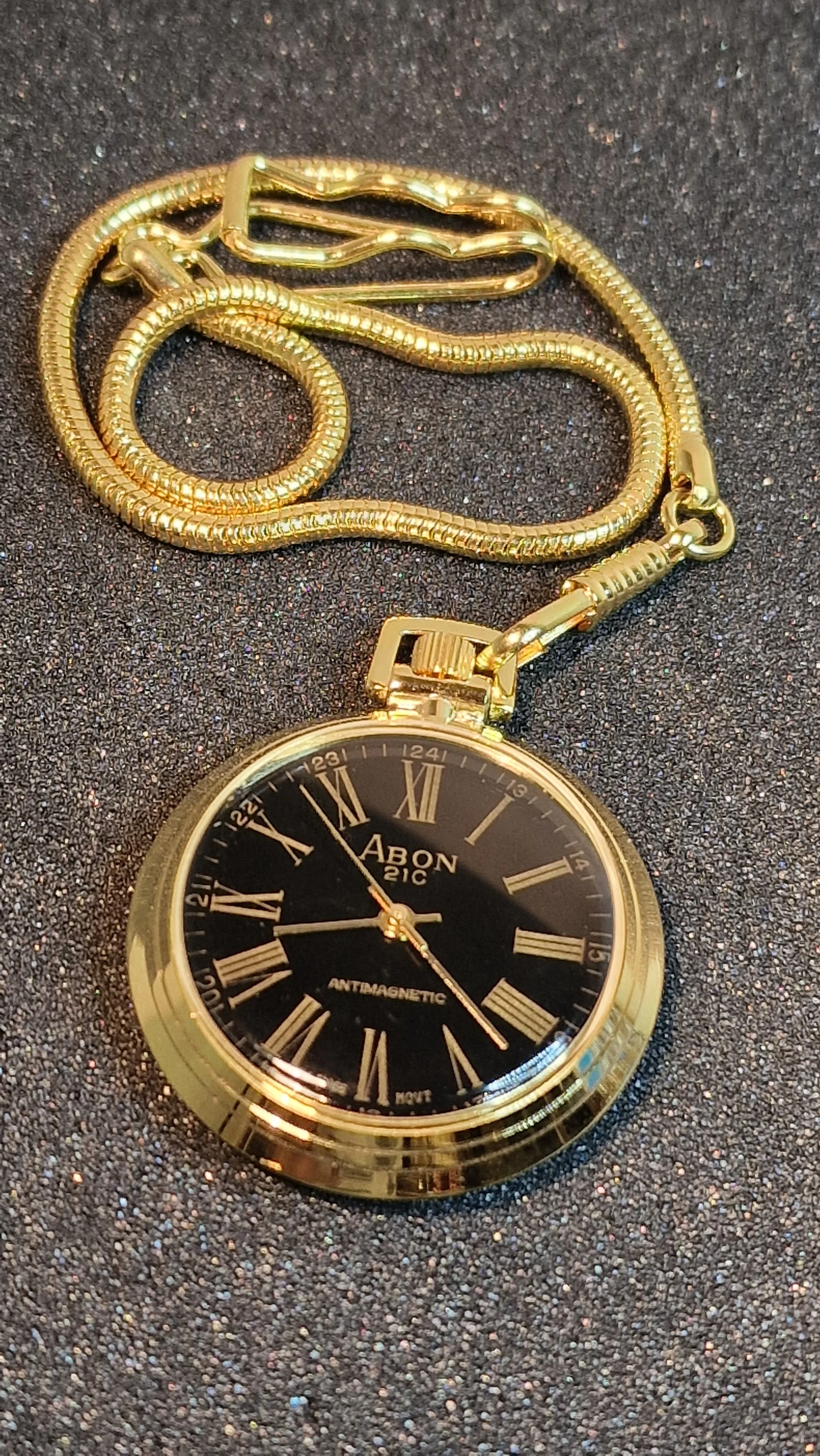 ⏱ Unworn Vintage Pocket Watch "ABON 21C" – Swiss Movement, Hand-Wound, 42mm, NOS + Chain 1
