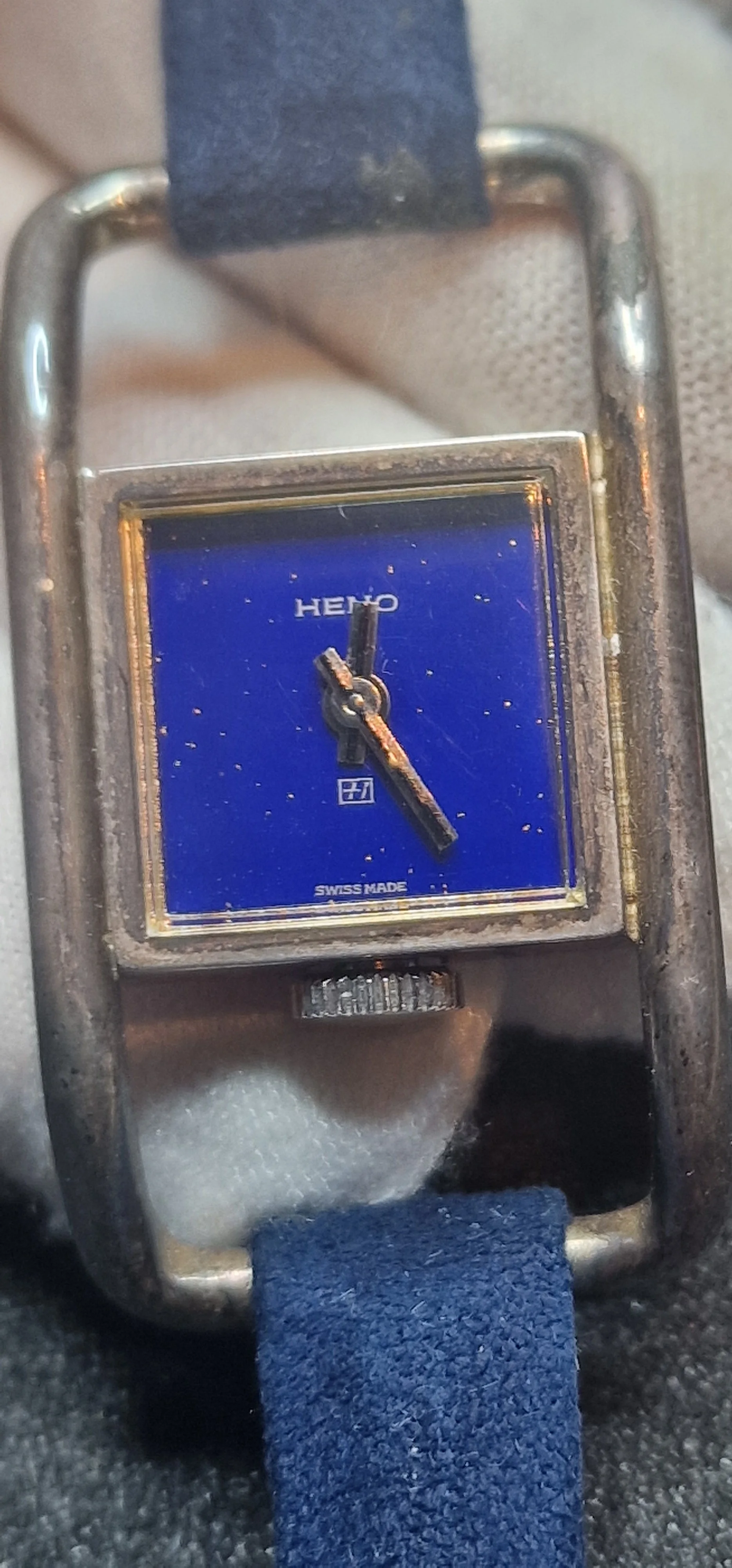 🕰️ Unworn Vintage Watch "Heno" – 0.800 Sterling Silver Case & Bracelet, Hand-Wound, 24mm
