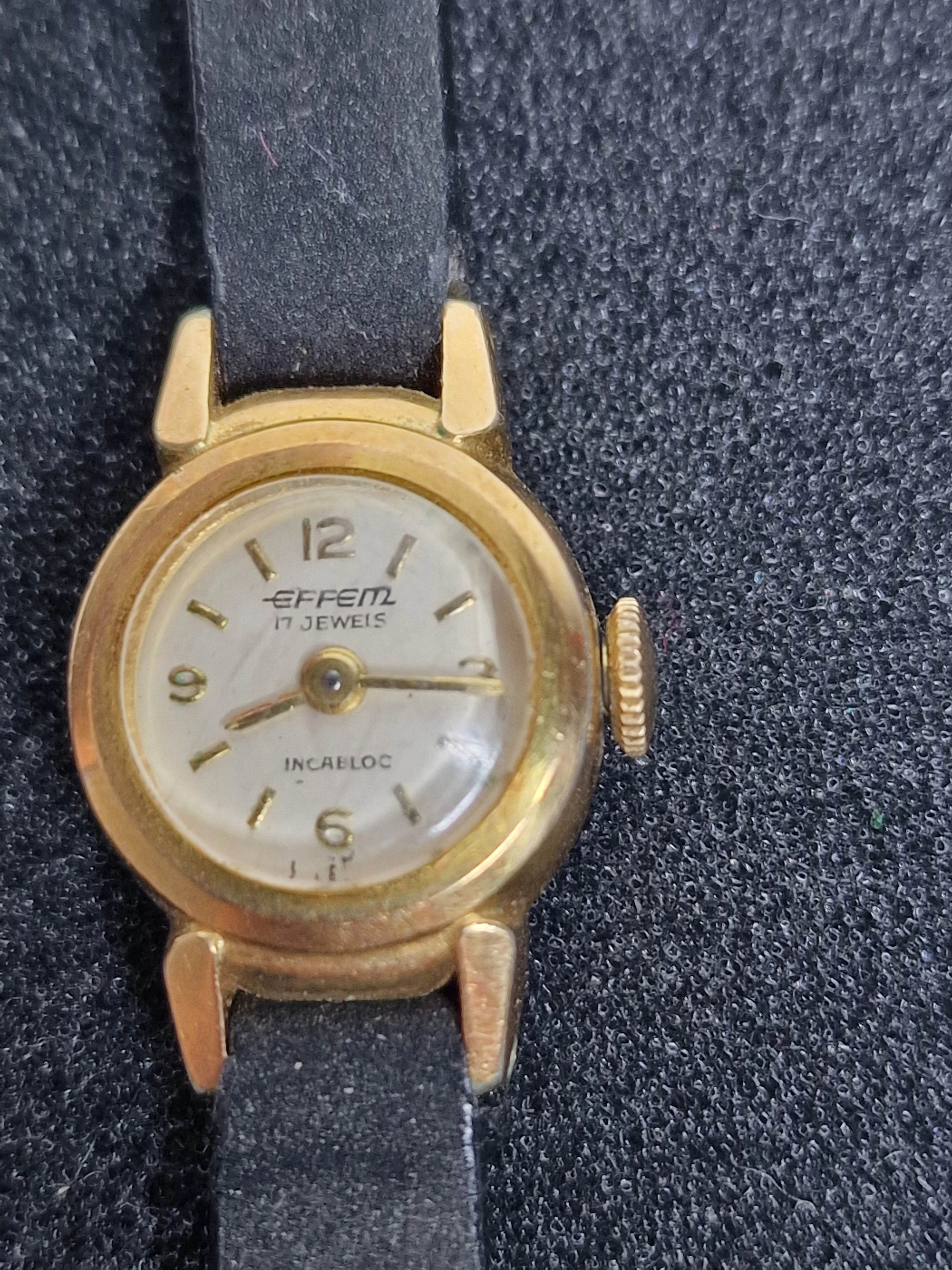 💎 Vintage EFFEM Watch – 17 Jewels | Incabloc | Gold-Plated | Art Deco Style | 15mm 1